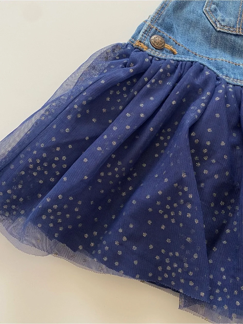 OshKosh B'gosh Denim Bib Overall Dress with Navy Sparkle Tulle